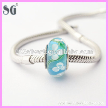 S925 sterling silver core charms flower pattern crystal glass beads to make bracelets